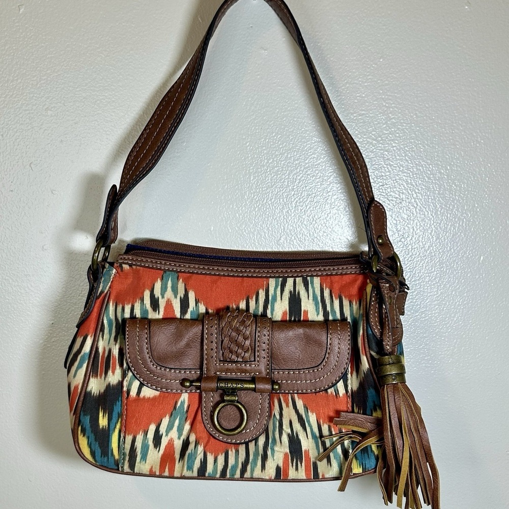 Chaps Multicolored Shoulder Bag Purse Tasseled Charm Logo Handbag Ralph Lauren